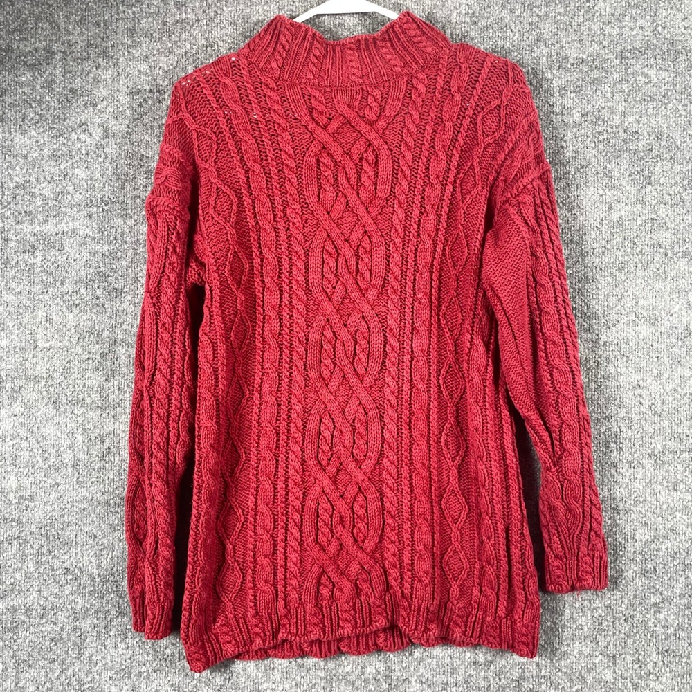 American Eagle Sweater‎ Womens Medium Red Cable Knit Fisherman Chunky Heavy 90s
